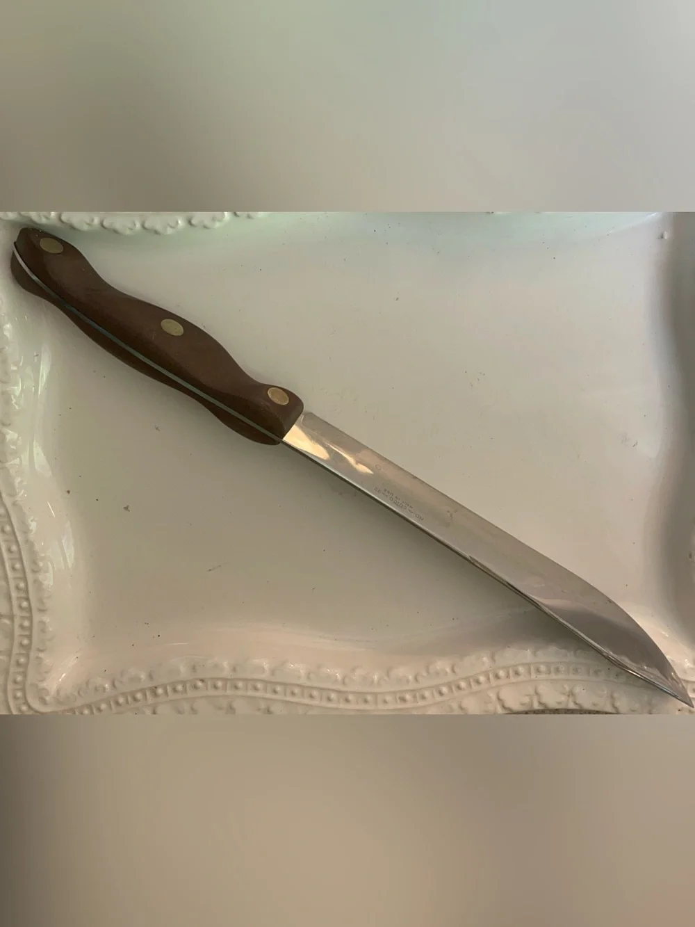 Vintage Cutco #22 Butcher Knife Curved Wooden Handles 14 inches long